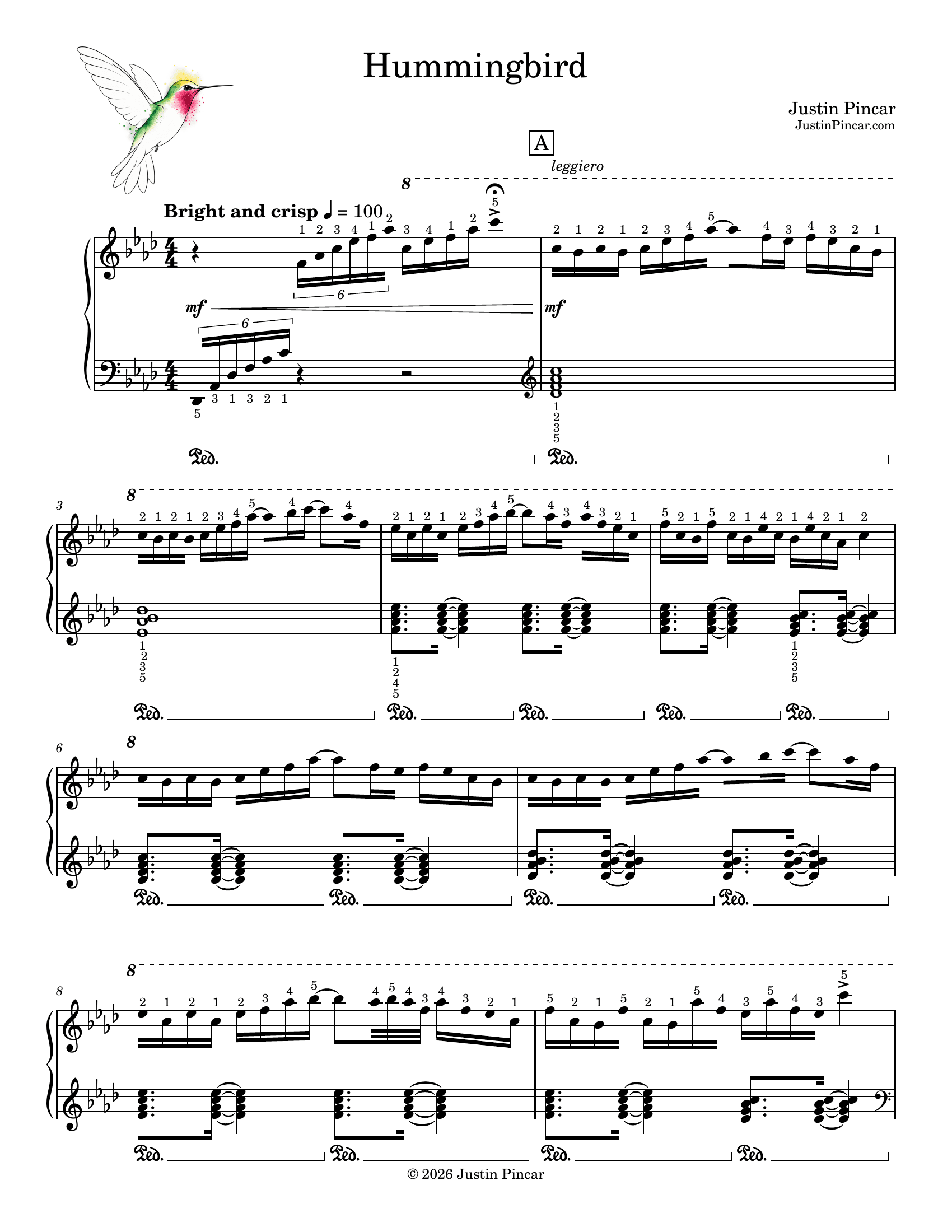 First page of the score of Hummingbird